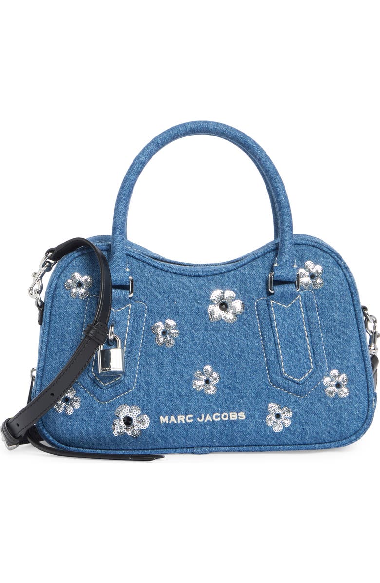 Marc Jacobs Daisy Sequin Denim Shoulder Bag, Main, color, Medium Denim