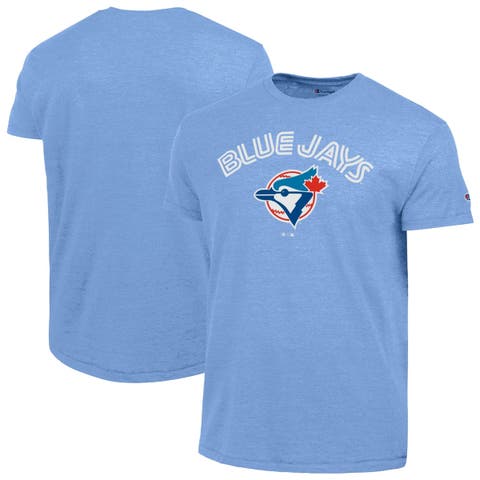 Men's Champion Powder Blue Toronto Blue Jays Cooperstown Wordmark Lockup Tri-Blend T-Shirt