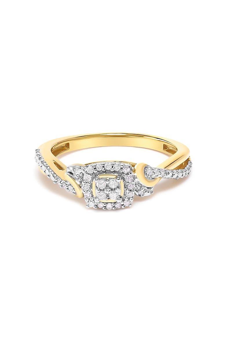 14K Yellow Gold Plated Silver 1/10 Cttw Diamond Composite Halo Engagement Ring, Main, color, Yellow