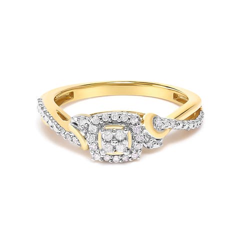 10K Yellow Gold 1/10 Cttw Diamond Composite Halo Engagement Ring