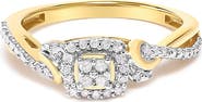 Haus of Brilliance 14K Yellow Gold Plated Silver 1/10 Cttw Diamond Composite Halo Engagement Ring