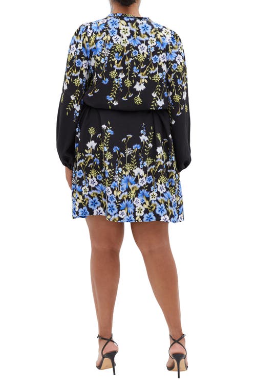 City Chic Lilliana Floral Long Sleeve Shirtdress In Black