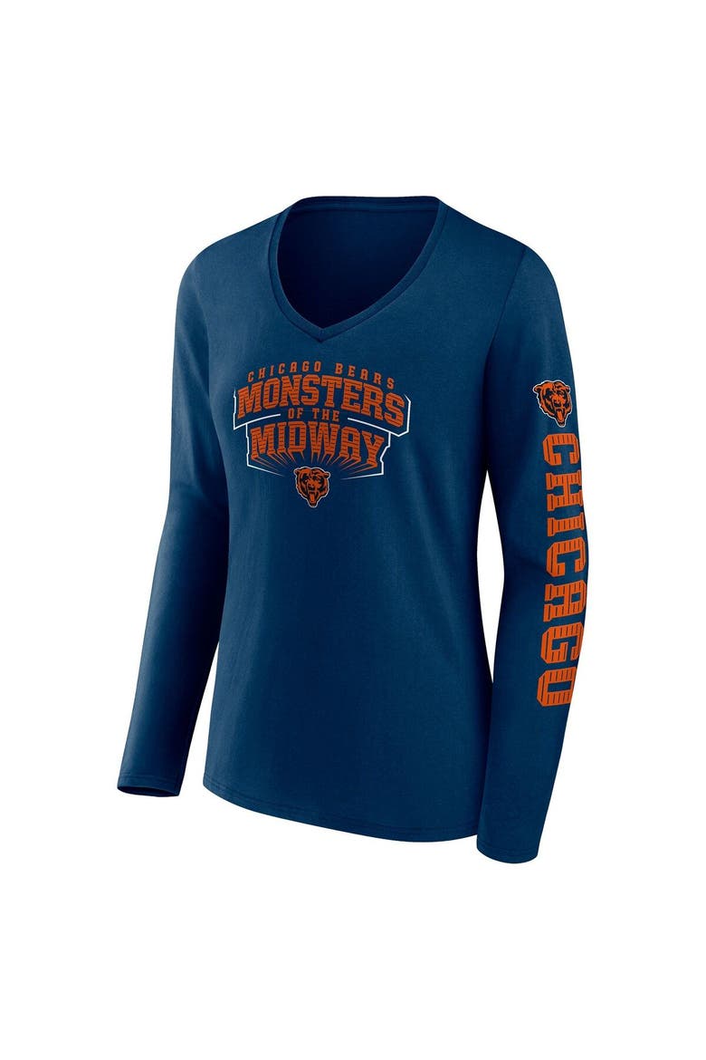 Women's Fanatics Branded Navy Chicago Bears Hometown Sweep Long Sleeve V-Neck T-Shirt, Alternate, color, Navy