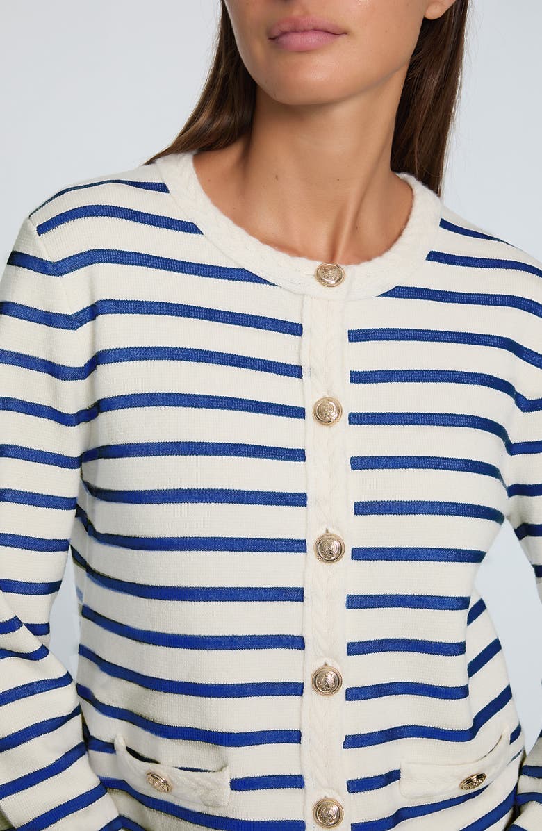 Elie Tahari The Makena Stripe Wool & Cashmere Cardigan, Alternate, color, Sky White And Blue Stripes