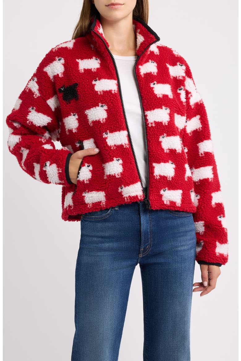 Sheep High-Pile Fleece Full Zip Sweatshirt, Main, color, RED