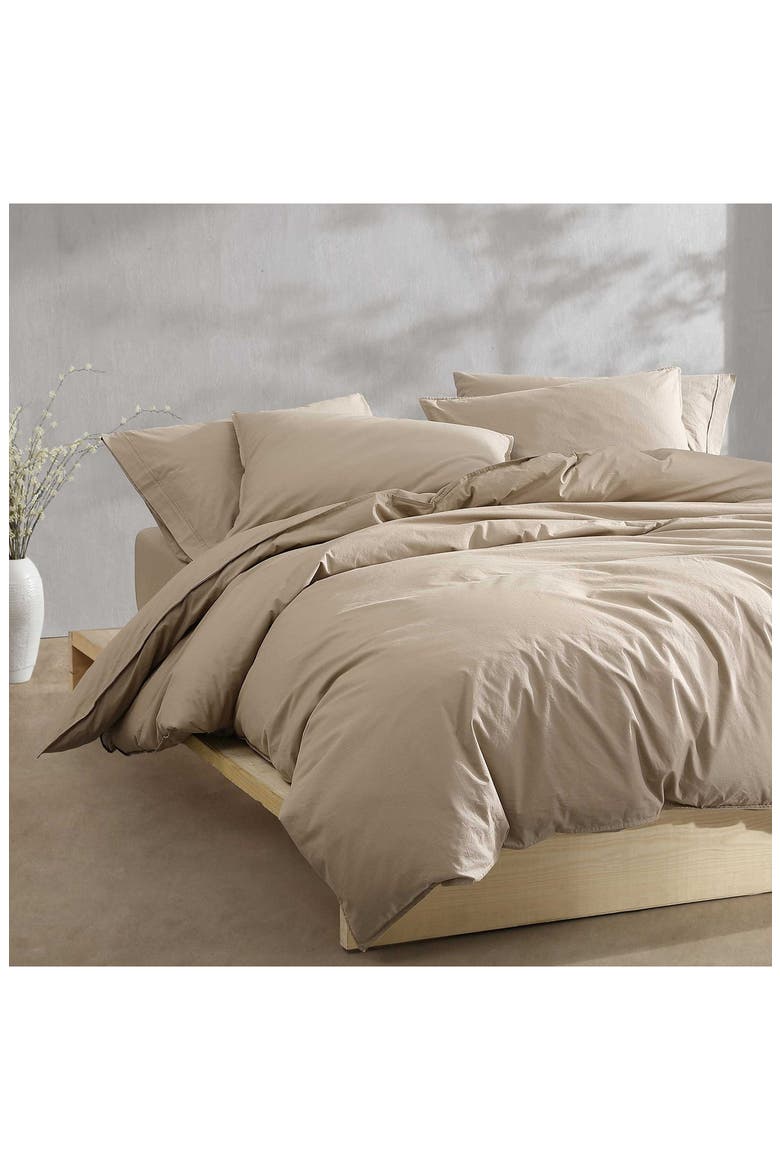 Washed Percale Comforter & Shams Set, Alternate, color, BROWN