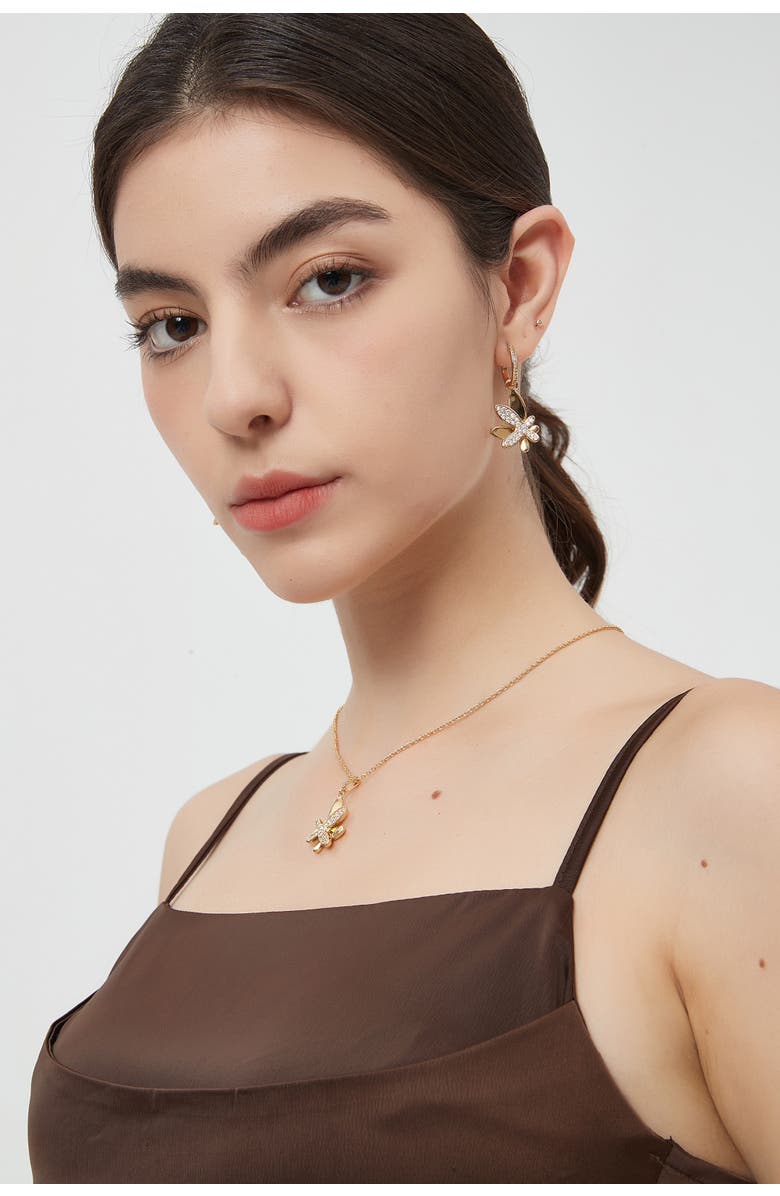 Classicharms Pavé Butterfly Dangle Drop Hoop Earrings, Alternate, color, Silver/Clear