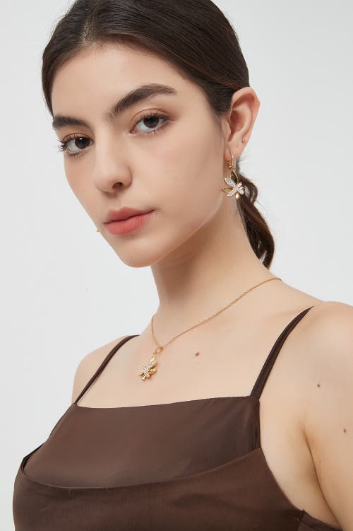 Classicharms Pavé Butterfly Dangle Drop Hoop Earrings In Brown