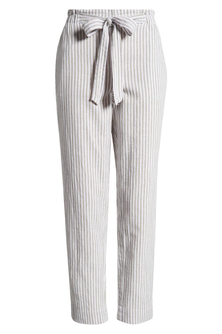 Giavanna Stripe Tapered Linen & Cotton Pants, Alternate, color, SAGE LEAVES