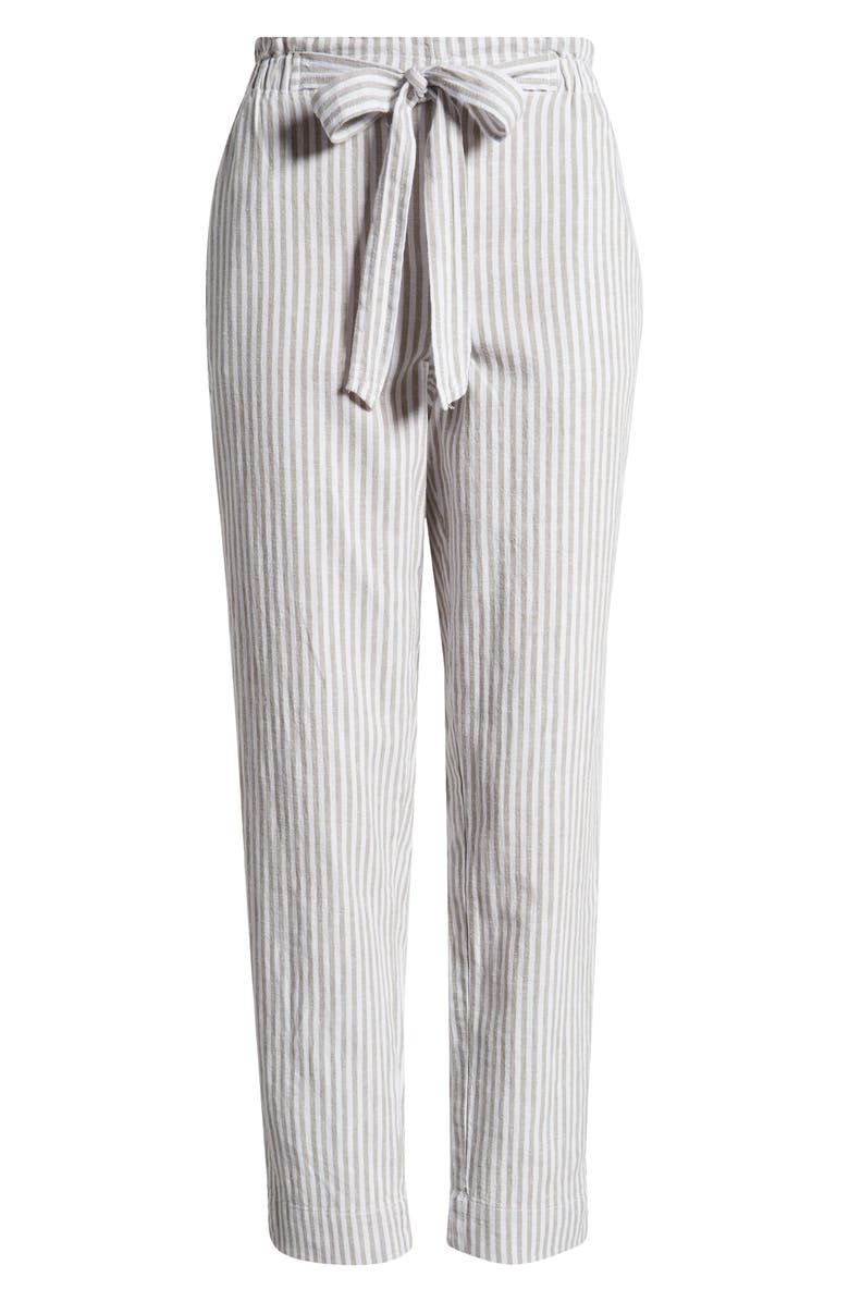 beachlunchlounge Giavanna Stripe Tapered Linen & Cotton Pants, Alternate, color, Sage Leaves