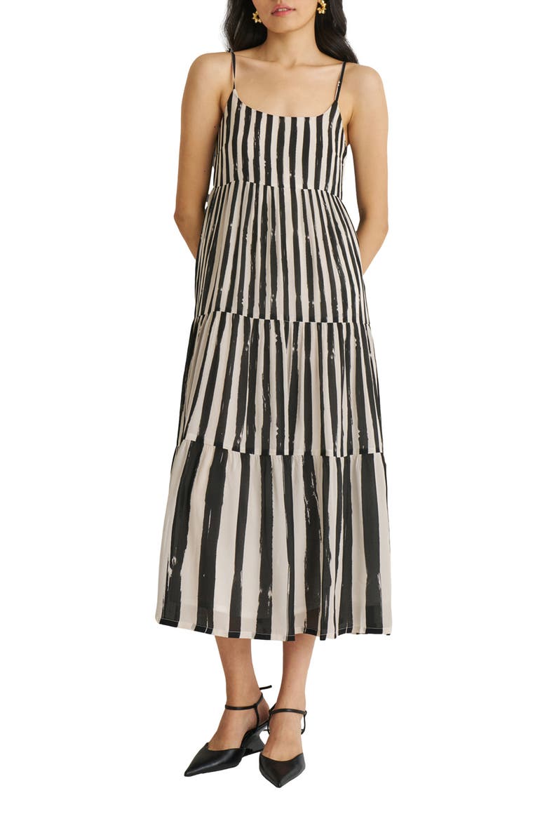 Strappy Tiered Maxi Dress, Main, color, Black/Off-white