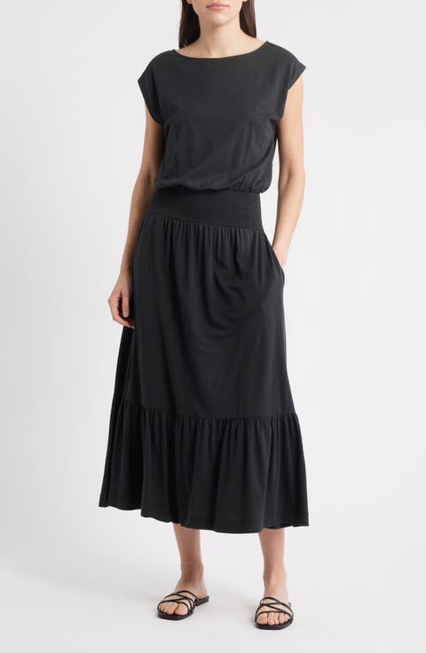 Evonne Smock Waist Pima Cotton Knit Dress