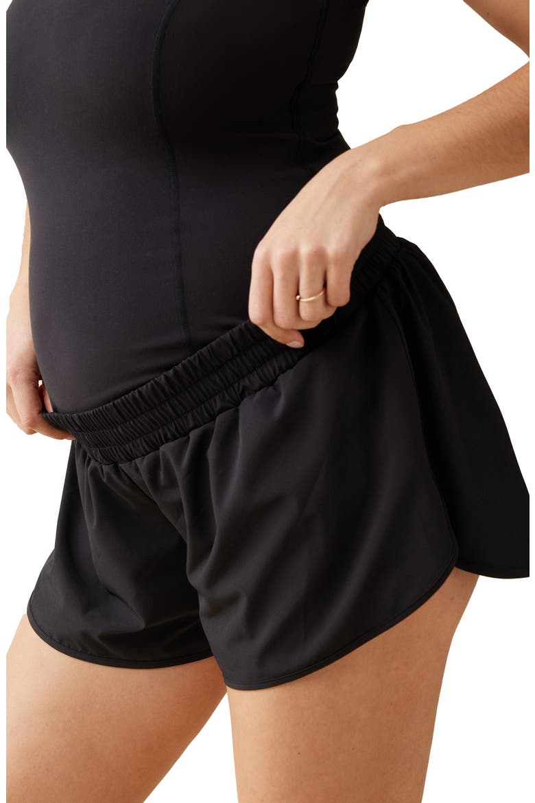 Runsie Mixed Media Maternity Romper, Alternate, color, BLACK
