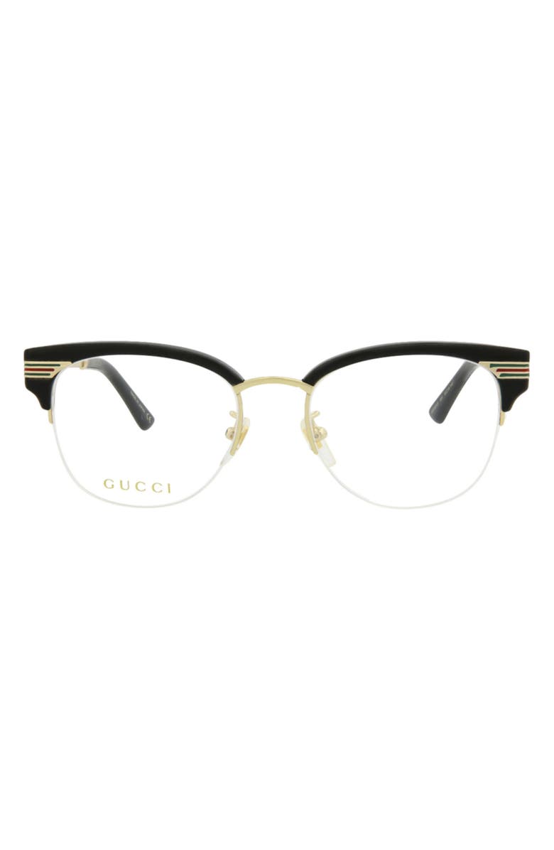 Gucci 50mm Square Optical Frames, Main, color, Black Gold Transparent