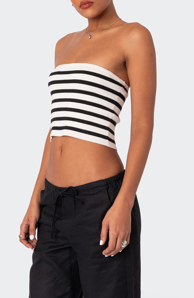 EDIKTED Lexi Stripe Rib Tube Top, Alternate, color, Black-And-White