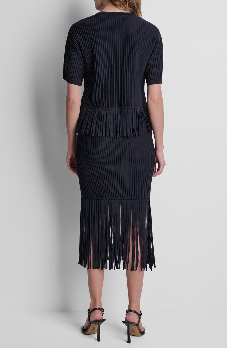 DKNY Fringe Short Sleeve Sweater, Alternate, color, Black