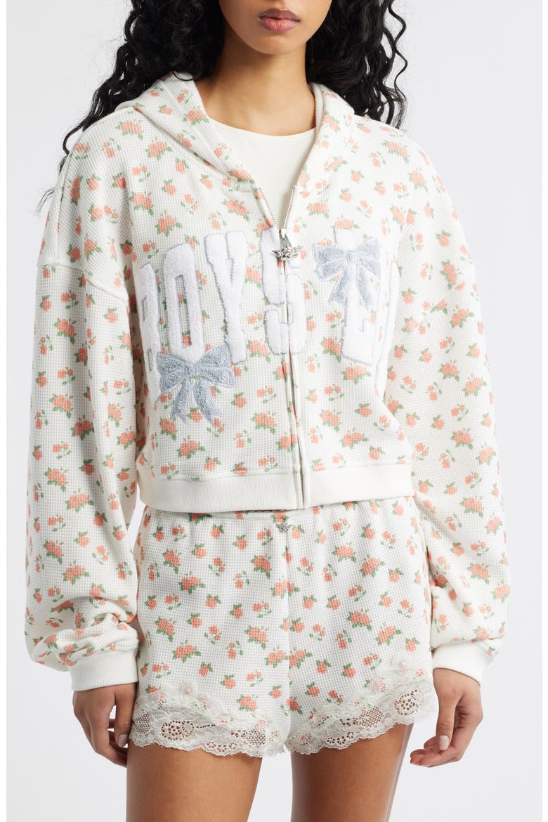 Alex Sunshine & Bows Crop Zop Hoodie, Alternate, color, FLOWER PRINT