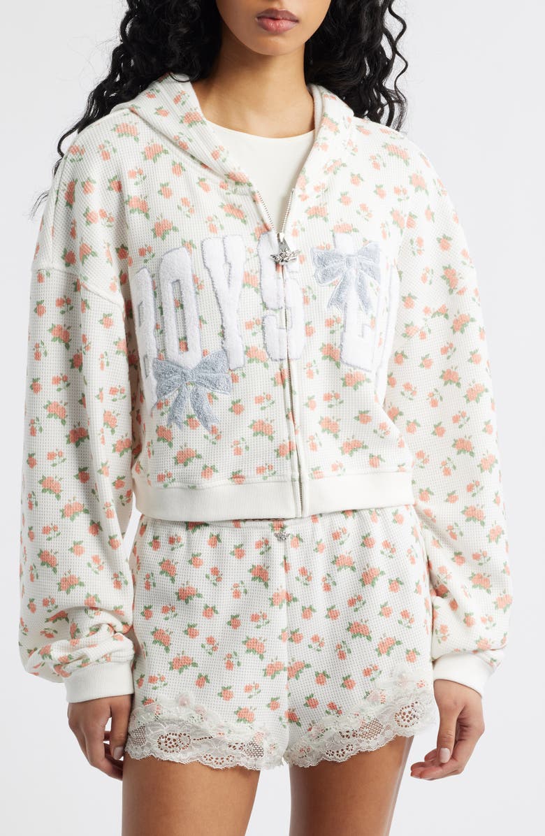 BOYS LIE Alex Sunshine & Bows Crop Zop Hoodie, Alternate, color, Flower Print