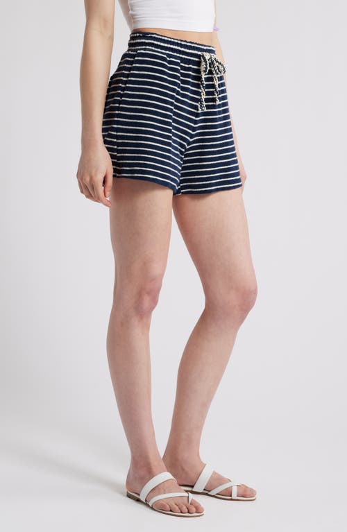 Rails Teddy Stripe Cotton Terry Cloth Shorts In Navy Ivory Stripe