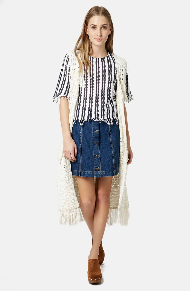 Topshop Moto Button Front Denim Miniskirt, Alternate, color, 