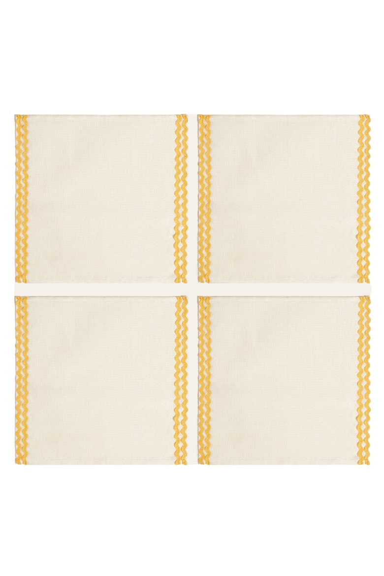Nilufer Rick Rack Embroidered 100% Linen Napkin Set Of 4, Main, color, Beige