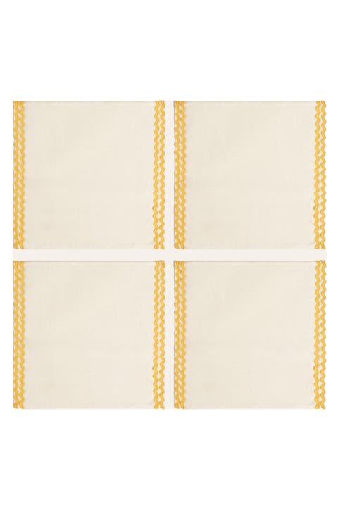Nilufer Rick Rack Embroidered 100% Linen Napkin Set Of 4
