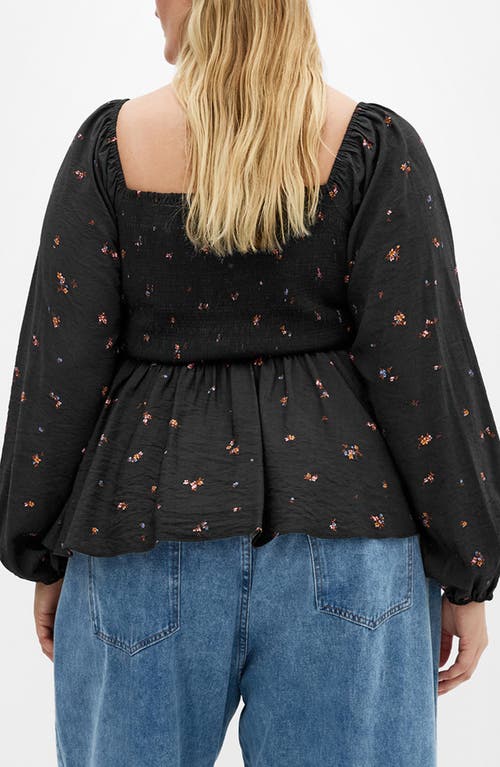 City Chic Gigi Floral Long Sleeve Blouse In Black