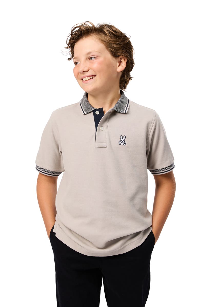 Psycho Bunny Kids' Bradford Cotton Pique Polo, Alternate, color, Oyster
