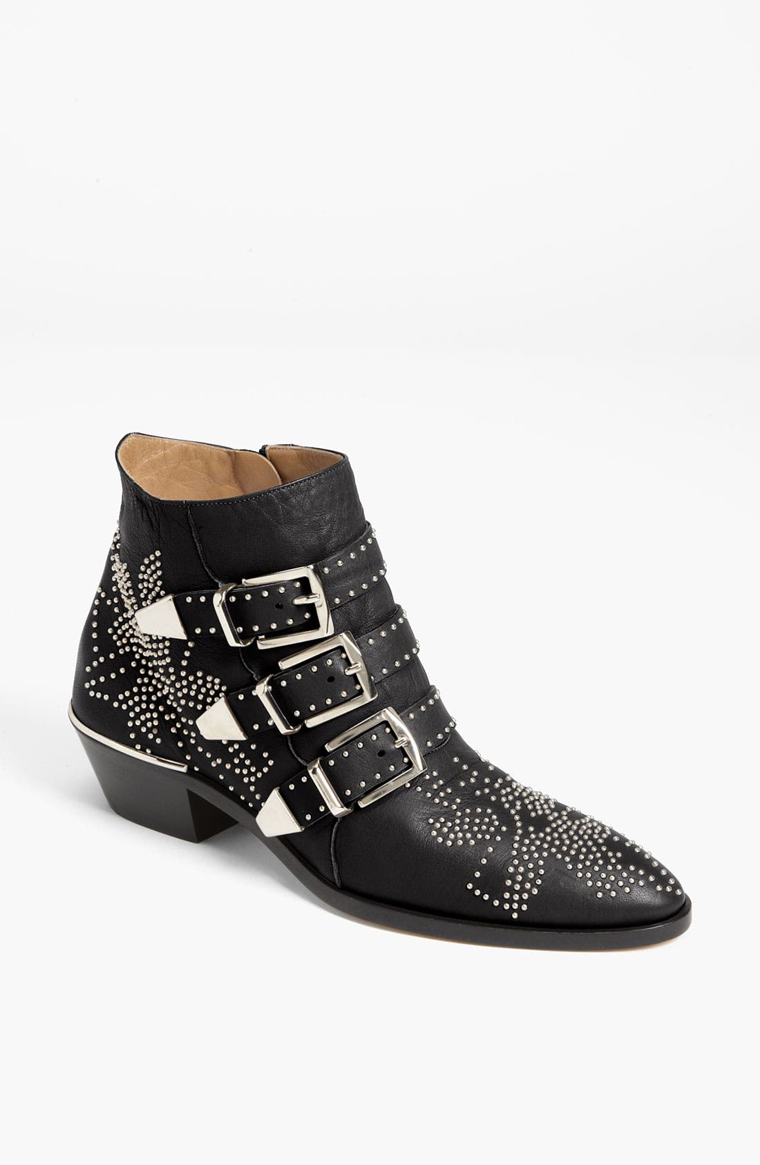 'Suzanna' Stud Buckle Bootie, Main, color, BLACK