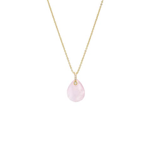 Pave Teardrop Natural Stone Pendant Necklace