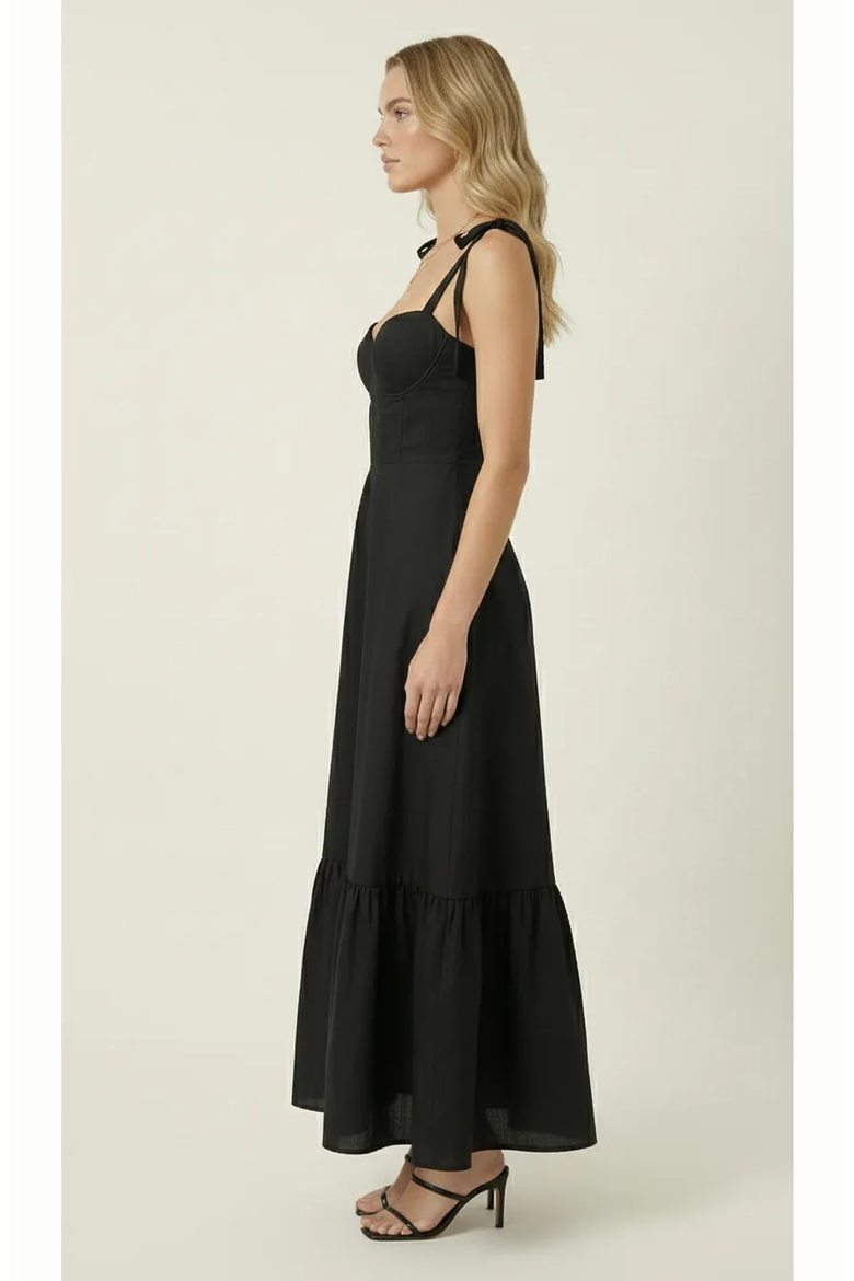 Sweetheart Neck Tie Straps Maxi Dress, Alternate, color, Black