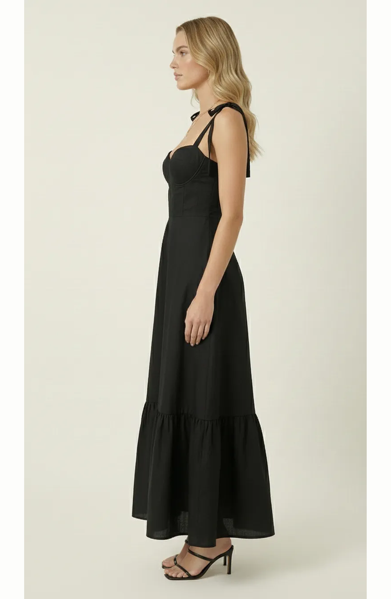 Modenaire Sweetheart Neck Tie Straps Maxi Dress, Alternate, color, Black