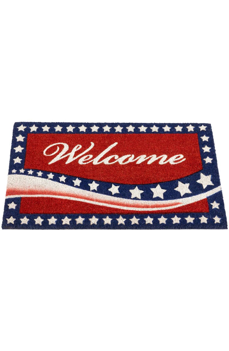 Northlight Stars and Stripes Welcome Outdoor Coir Patriotic Doormat - 18" x 30", Alternate, color, Red