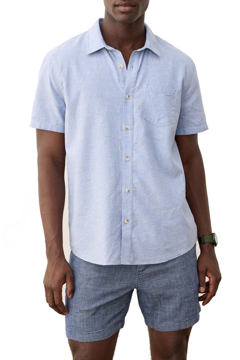 Better-than-Linen Short Sleeve Hemp Blend Button-Up Shirt, Main, color, CHAMBRAY