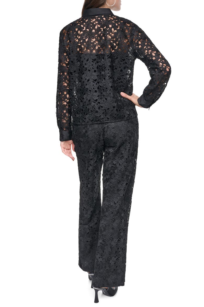 Floral Lace Button Down Shirt, Alternate, color, BLACK