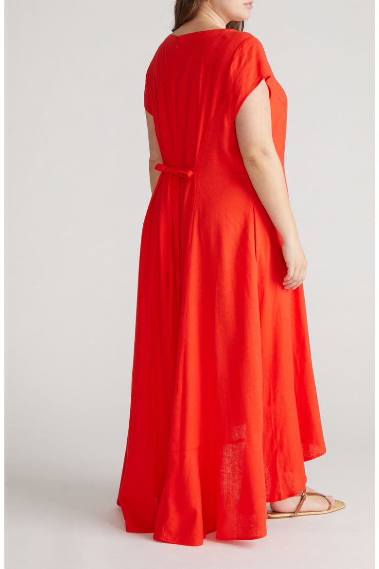 Sunset Cap Sleeve Linen Blend Dress, Alternate, color, SHORELINE SUNSET RED