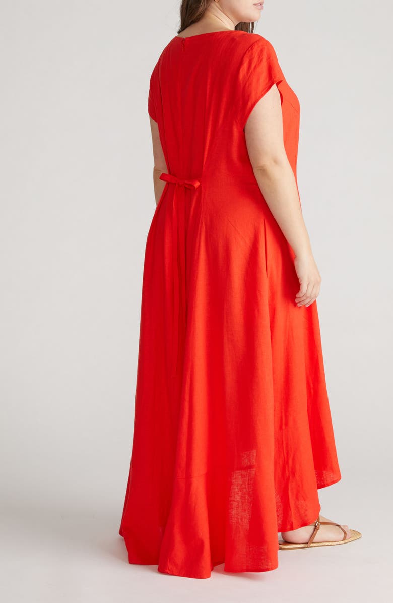 Universal Standard Sunset Cap Sleeve Linen Blend Dress, Alternate, color, Shoreline Sunset Red