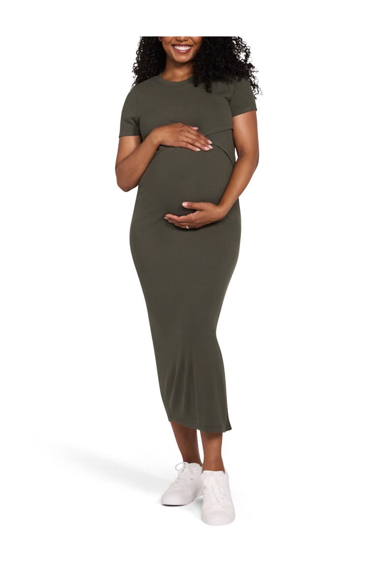Crew Neck Short Sleeve Nursing Midi Dress, Alternate, color, Deep Depths