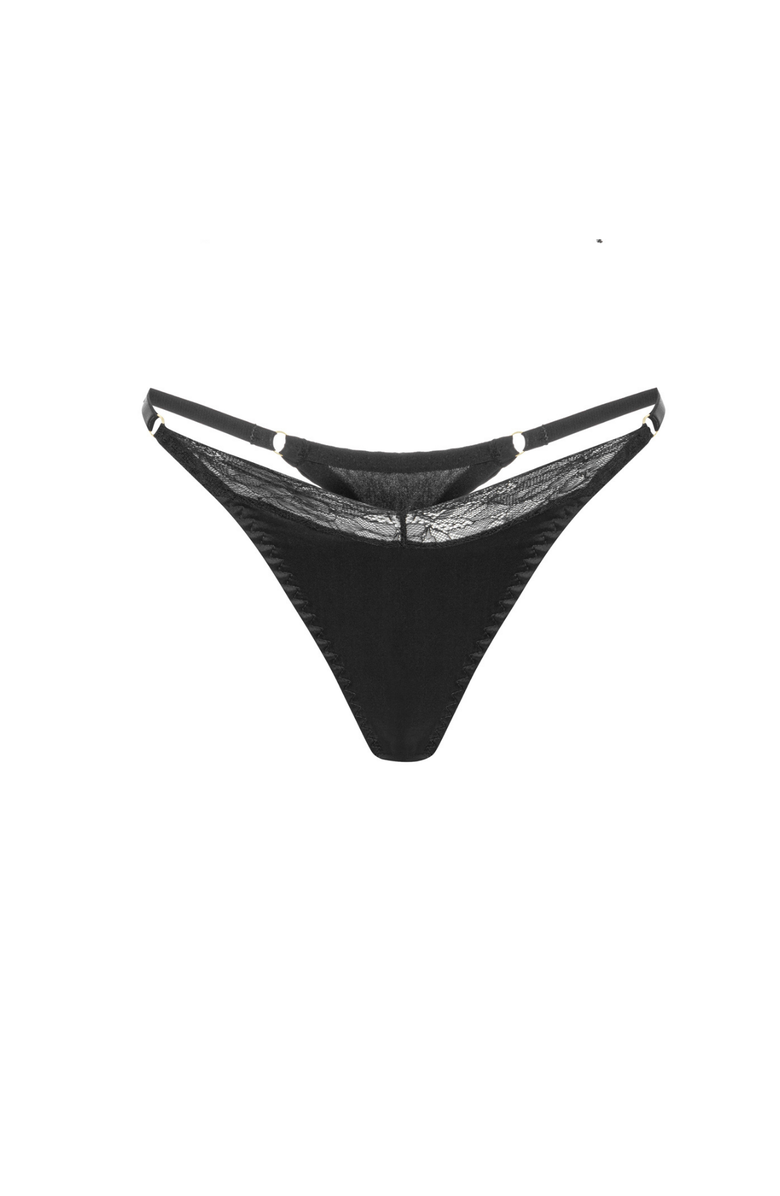 Mers Silk Clara Thong - Silk & Lace G-String, Main, color, Black