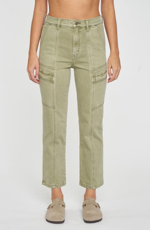 High Waist Crop Cargo Jeans (Matcha)