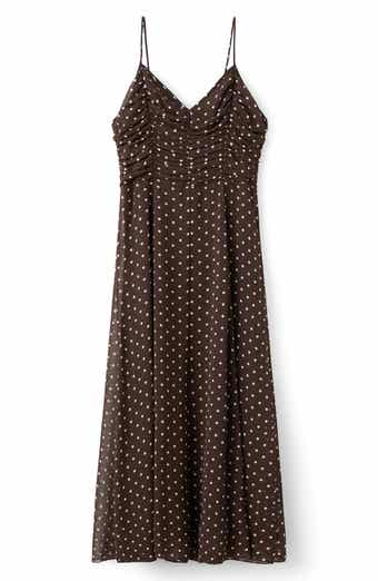 Ruched Dot Sleeveless Maxi Dress