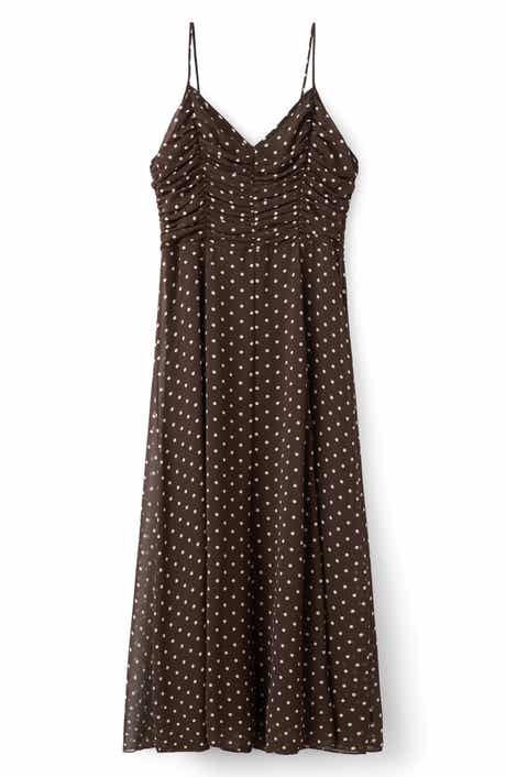 Ruched Dot Sleeveless Maxi Dress