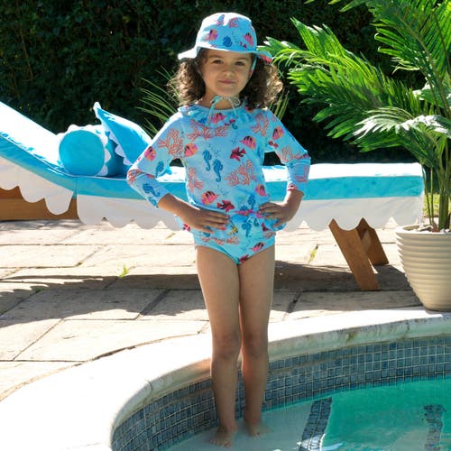 Rachel Riley Coral Reef Rashguard Set In Blue