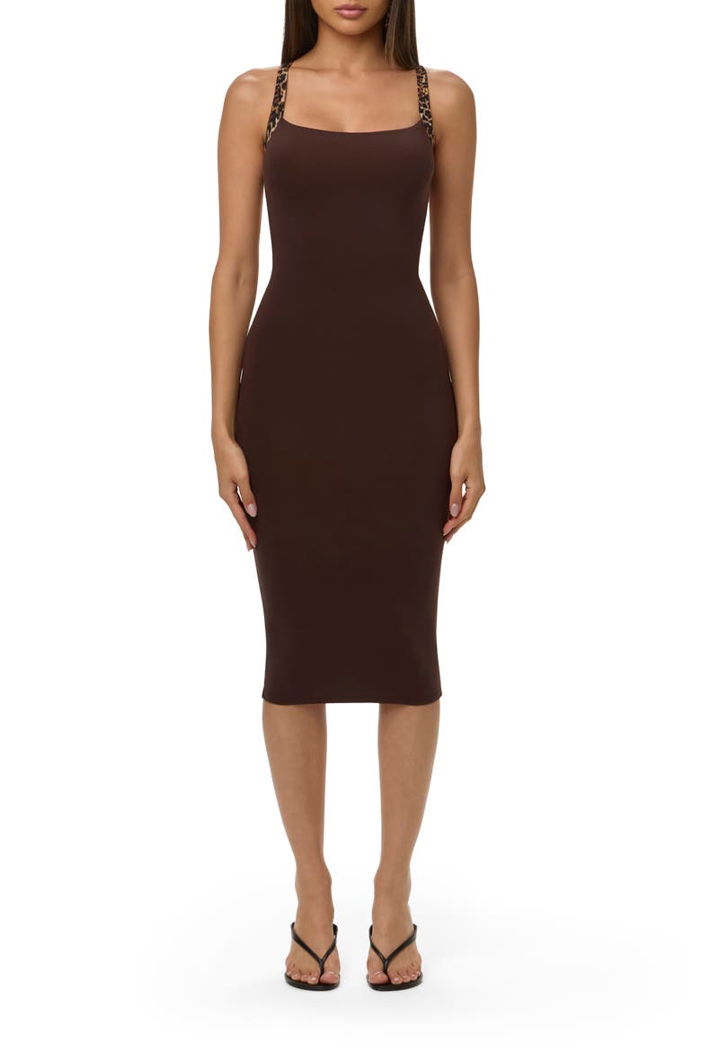 Scoop Neck Midi Dress, Main, color, DARK CHOCOLATE