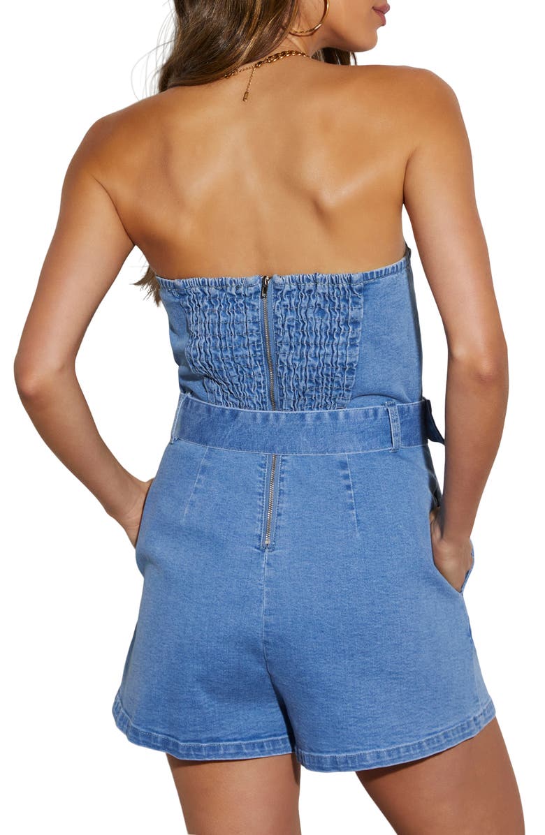 VICI Collection Belted Strapless Stretch Denim Romper, Alternate, color, 