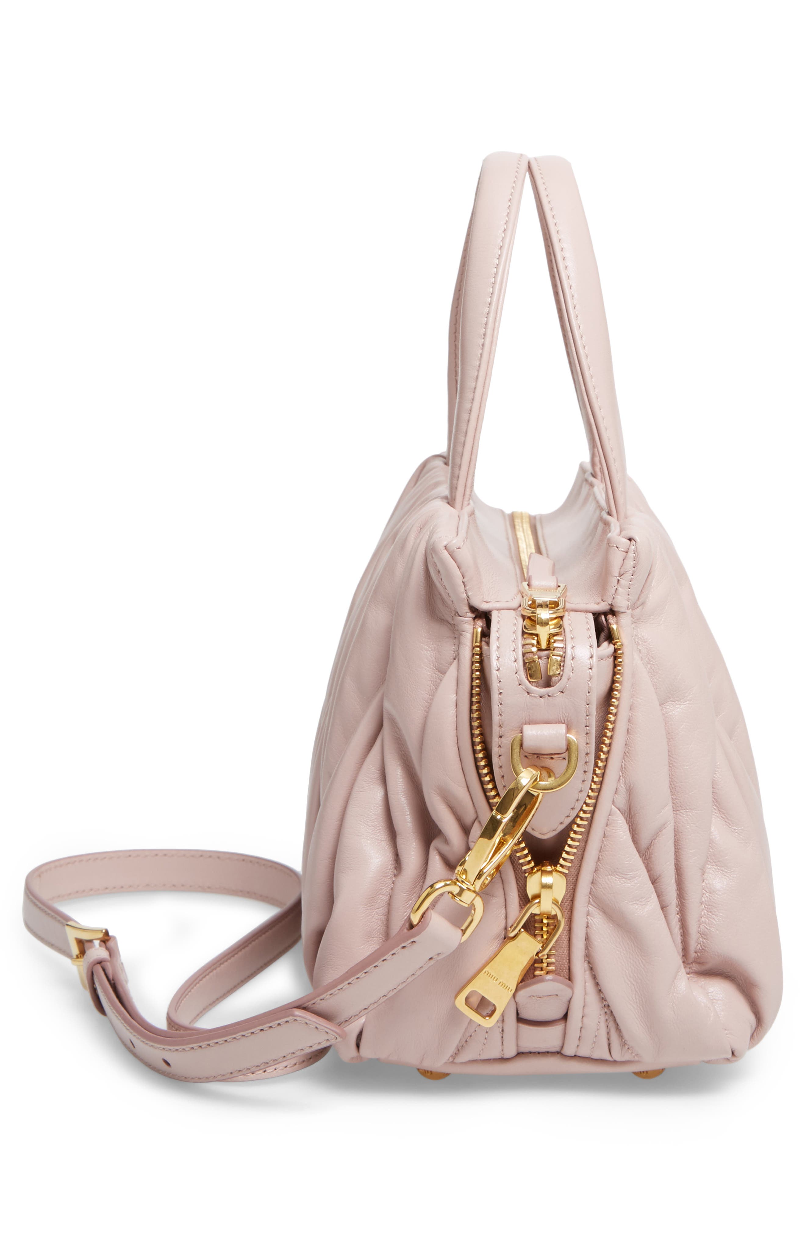 Miu Miu Small Matelassé Nappa Leather Satchel, Alternate, color, 