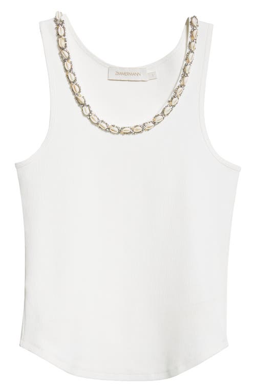 Zimmermann Crystal & Shell Embellished Stretch Cotton Rib Tank In Ivory