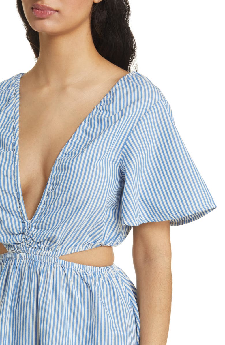 Topshop Stripe Cutout Cotton Dress, Alternate, color, Blue