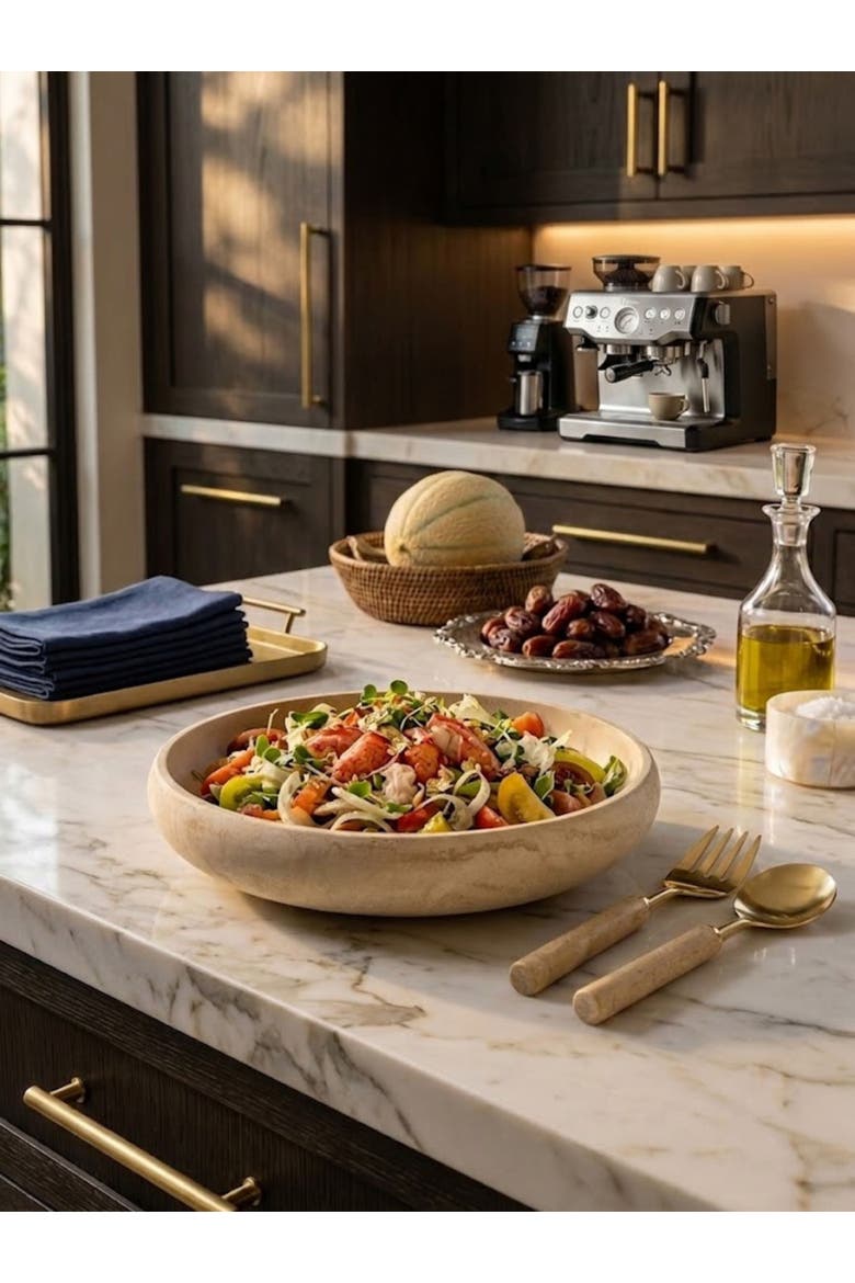 Florence Salad Bowl and Servers, Alternate, color, Beige