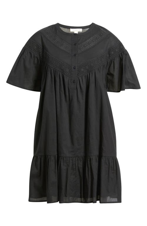 Treasure & Bond Lace Yoke Cotton Shift Dress In Black